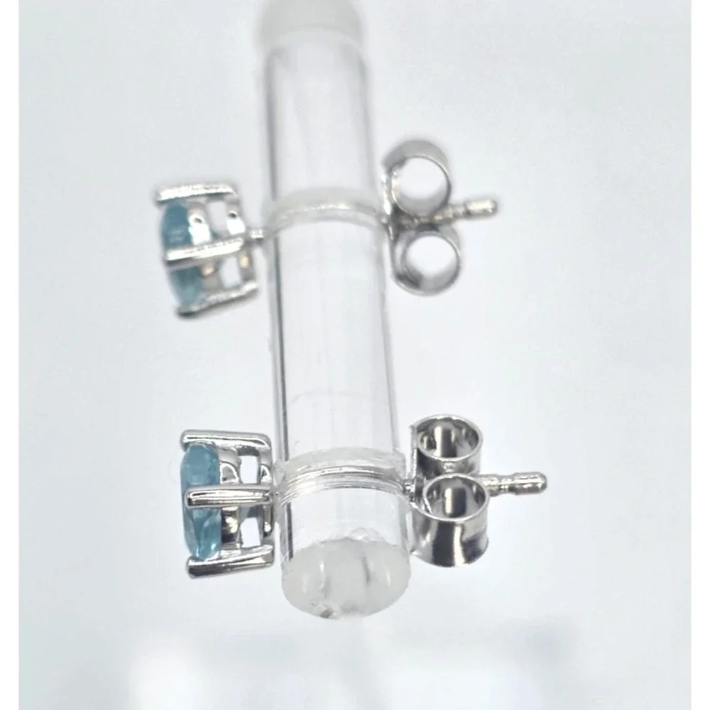 Blue Apatite Stud Oval Earrings Sterling Silver Prong Set Faceted Handmade 5x4mm